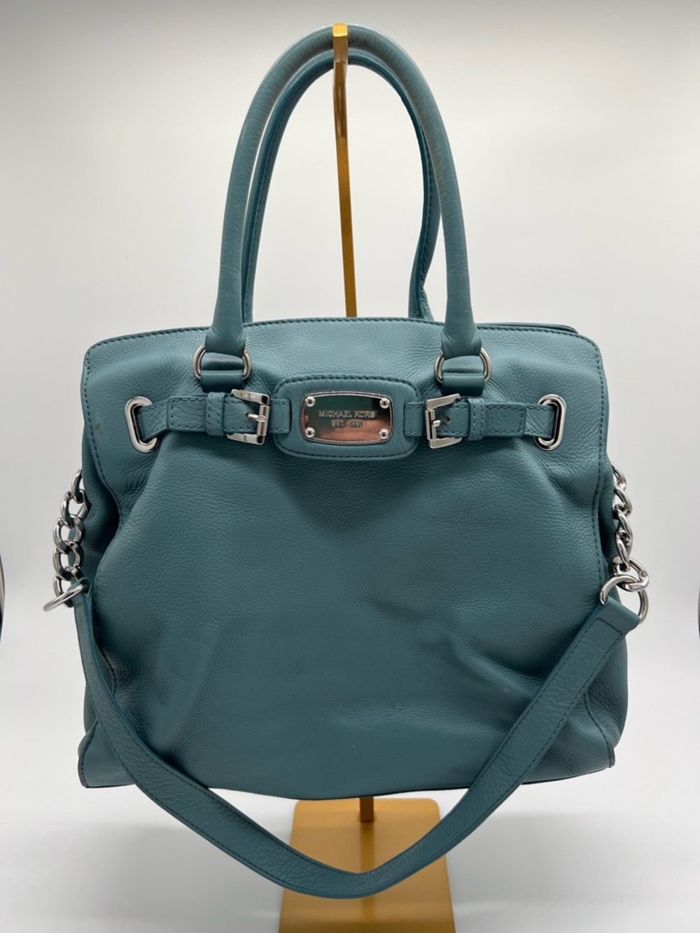 Michael Kors Hamilton Large Leather Shoulder Tote Light Blue